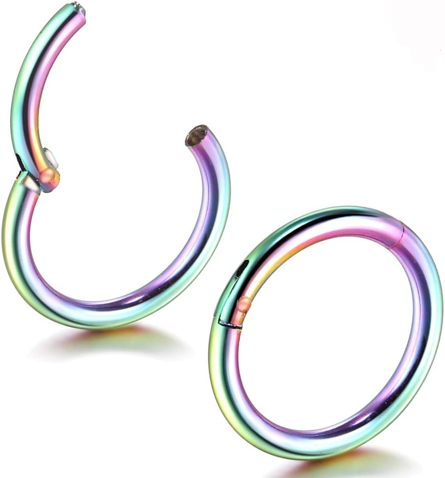 Jusway Nose Ring Piercings Hinged Segment 3/8 (10mm) Titanium Hoop Earring Daith Cartiliage Jewelry 1Pair