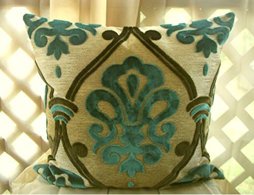 Custom Cut Velvet Blue and Brown Throw Pillow Cover - Large Upholstery Pillow Covers - Beautiful Brown Sofa Pillows