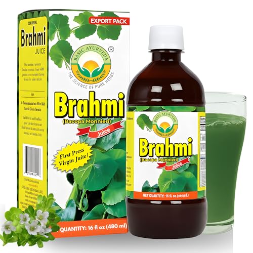 BASIC AYURVEDA Bacopa Monnieri Juice (Brahmi)– 16.23 Fl Oz (480ml) | First Press Virgin Juice | Natural Brain & Memory Support | Herbal Tonic for Focus, Clarity & Wellness | No Sugar, Non-GMO