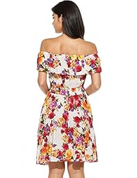 hindom Womens Floral Off hombro, vestido de verano con volantes una línea Swing sin mangas fiesta vestido de playa
