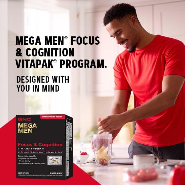 GNC Mega Men Focus and Cognition Vitapak Program, Convenient, Complete Nutrition, 3 Products in 1 Packet, Clarity, Focus, Energy, Concentration, Works on Day One, 100mg Caffeine, 30 Daily Packs