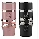 Lattafa Yara Elixir and Asad Elixir, Luxury Middle Eastern Perfume Set, Rose Gold and Black Premium Bottles