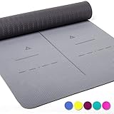 PREMIUM TPE YOGA MAT by Heathyoga: High Density Light Weight Non Slip Eco-Friendly, Unique Auxiliary Line Design, Size: 71