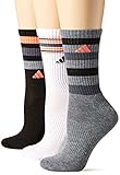adidas Women's Cushioned Retro Crew Socks (3-Pack), Black/White/Heather Grey/Onix/Lucid Red, Medium