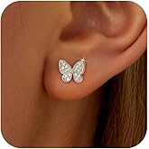 SUYACS 925 Sterling Silver Butterfly Earrings for Women 14k Gold Plated Cute Butterfly CZ Stud Earring Dainty Insect Animal Hypoallergenic Earring Jewelry Christmas Gifts for Mom Daughter
