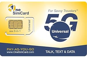 OneSimCard Universal E 3-in-one SIM Card for use in over 200 Countries with $5 credit. Voice, Text and Mobile Data as low as $0.01 per MB. Compatible with All Unlocked GSM Phones. 4G in 50+ Countries.