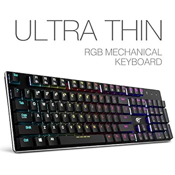Mechanical Keyboard HAVIT RGB Backlit Wired Gaming Keyboard Extra-Thin & Light, Kailh Latest Low Profile Blue Switches, 104 Keys N-key Rollover HV-KB395L (Black)