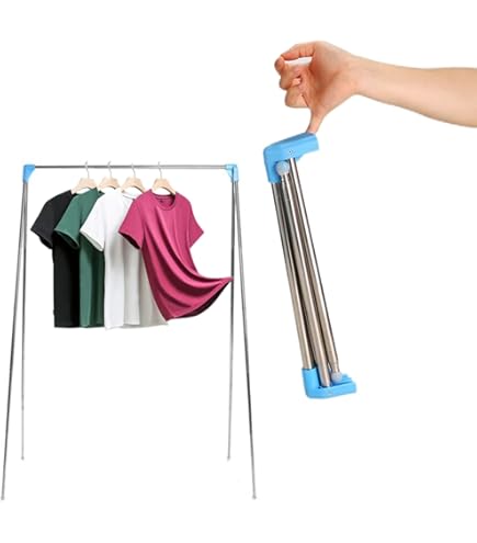 Petit porte-vêtements pliable en acier inoxydable pour voyage, camping, buanderie, danse, intérieur et extérieur Petit porte-vêtements pliable en acier inoxydable pour voyage, camping, buanderie, danse, intérieur et extérieur