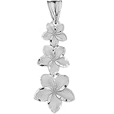 Elegant Sterling Silver Hawaiian Plumeria Flowers Charm Pendant