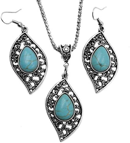Diadia Smartwatch Fashion Retro Leaf Turquoise Shape Jewelry Necklace Earring Ring Jewelry Set of Party，Bridesmaids & Prom Perfect Accessory Set