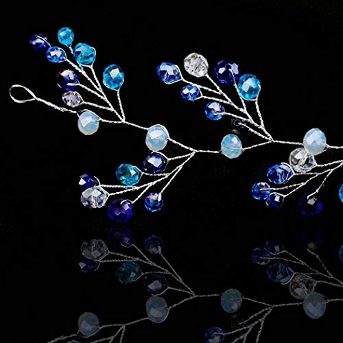 Yean Blue Wedding Headband Crystal Silver Long Hair Vine Baby Wreath Headdress for Bride and Bridesmaid - Thumbnail 4