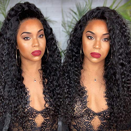 YULING-Water-Wave-Lace-Front-Wigs-Human-Hair-Curly-Wigs-for-Black-Women-Glueless-Brazilian-Wet-and-Wavy-Lace-Frontal-Wig-with-Baby-Hair-Pre-Plucked-Real-Hair-Natural-Black-Color-18inch