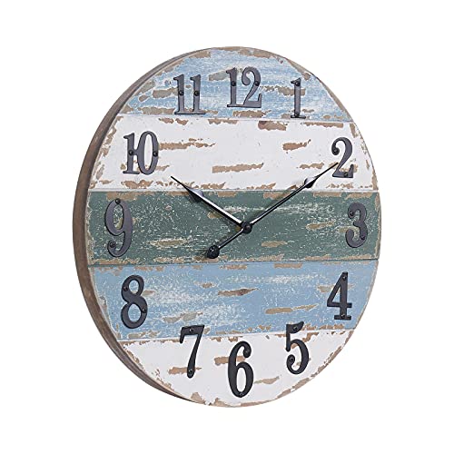 Large Beach Wall Clock, 18" Farmhouse Nautical Coastal Wall Decor for Living Room Kitchen