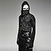 Gothic Hole T Shirt Costumes Double Layers Irregular Hooded Black T-shirt Punk Ripped Men Casual Tee Tops (M)