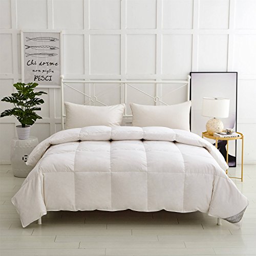 Double Size Duvet - Luxury White Goose Feather and Down Duvet, 13.5 Tog Bed Quilt, 100% Cotton Shell, Anti-dust mite & Feather-proof Fabric, All Season