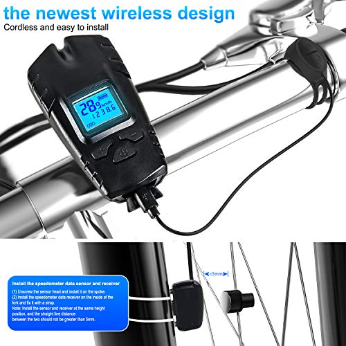 VLOXO Wireless Bike Speedometer with LED Bike Light, USB Rechargeable