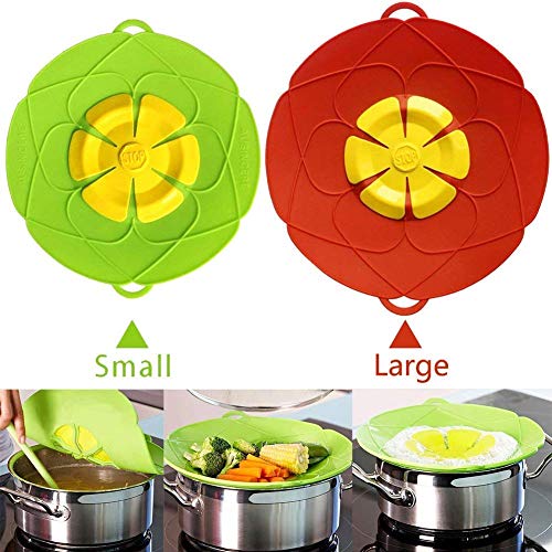 Lugsh Set of 2 Spill Stopper Lid Cover and Overflow Stopper - Boil Over Safeguard - Silicone Spill Stopper Pot Pan Lid Multi-Function Kitchen Tool - Anti Spill Lid - No Boil Over Lid - Cooking