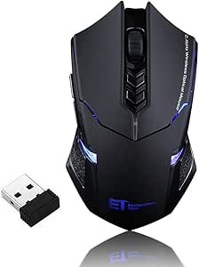   FarSight 2.4G Wireless Gaming Mouse, LED Backlight,2400DPI 5 Adjustable DPI Mice, 6 Programmable Buttons for Gamer PC, Laptop, Notebook, Computer, Macbook,Black 