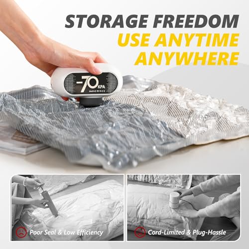 15 Pack Travel Vacuum Bags with Electric Pump, 70KPa Vacuum Storage Bags for Clothing, Reusable Space Saver Bags for Suitcase, Travel & Home Storage, Alpine White
