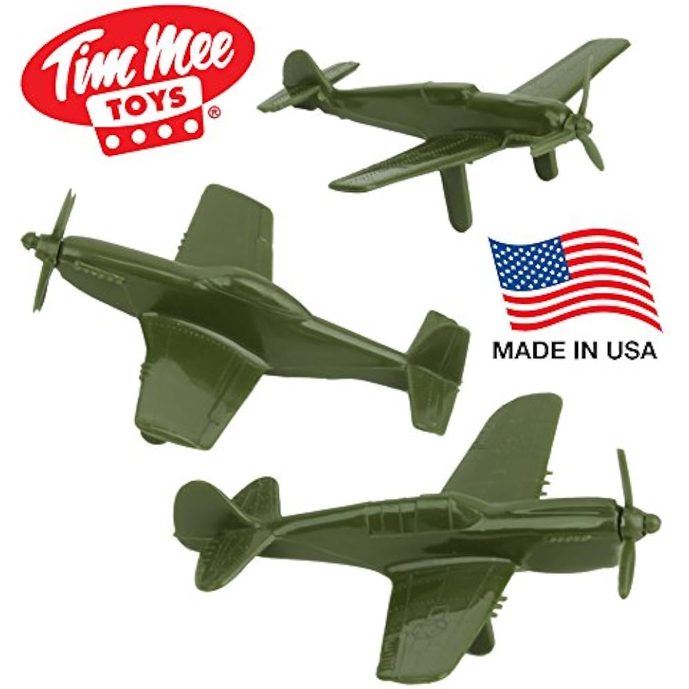 Tim Play Vehicles Mee WW2 Fighter Ace Planes - 3 Green Plastic Army Men