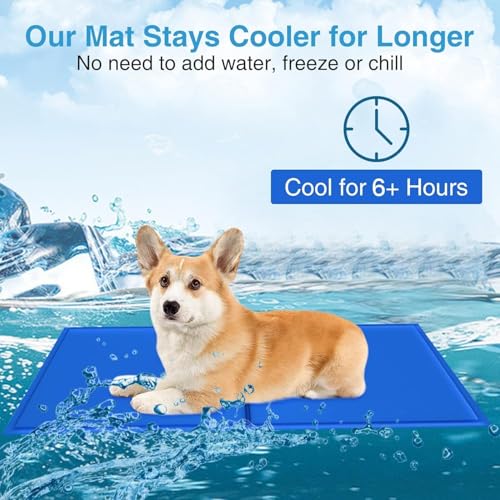 OKPOW Dog Cooling Mat – Durable Self Cooling Pet Gel Pad for Medium Dogs Cats, 50x65 cm Waterproof Cool Bed, Pressure Activated Non-Toxic Ice Cooler Mattress for Summer Travel, Crate, Sofa, Blue