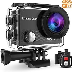 Crosstour Action Camera 4K WIFI Underwater Cam 16MP Ultra HD Waterproof Sports Camera with Remote Control 170°Wide-angle 2 Inch LCD Plus 2 Rechargeable 1050mAh Batteries and Mounting Accessories Kit
