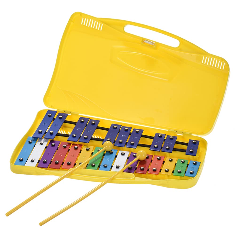 Btuty 25 Notes Glockenspiel Xylophone Aluminum Percussion Rhythm Musical Teaching Instrument with 2 Mallets Handheld Case