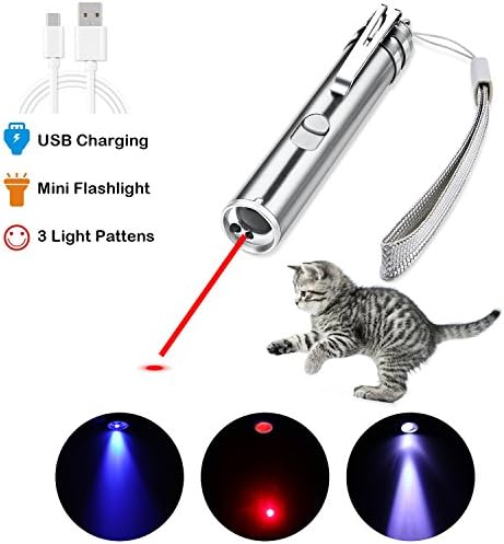 AOKON Cat Laser Pointer USB [Rechargeable] 3 in 1 Cat Dancer Toys Interactive LED Light Chaser Teaser Wand Toys for Cats Dogs Catch Teasing Scratching Training