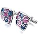 INBLUE Men's 2 PCS Rhodium Plated Enamel Cufflinks Blue Pink Square Shirt Business Wedding 1 Pair Set