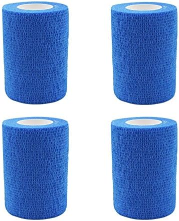 GouGou 4 Rolls Self-Adhesive Bandage First Aid Tape Non-woven Ventilate Flexible Strong Elastic Wrap for Ankle Waist Knee Elbow Athletic Sports Pets Medical Support 3 Inch X 5 Yds (Blue)