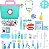 NextX Doctor Kit, 35 Pieces Pretend Play Toys Kids Electronic Stethoscope Dentist Medical Kit Gifts Boy & Girl Educational Learing Roleplay, Blue