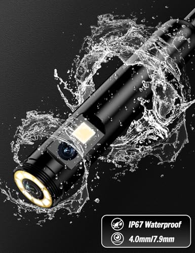 Dual-Lens Ferdiiz Endoscope Inspection Camera, 1920P HD Borescope Camera, 32.8ft Semi-Rigid Snake Endoscope, IP67 Waterproof Drain Pipe 8 Adjustable LEDs Borescope, Man's Gadgets Tool, iOS9+ Android6+