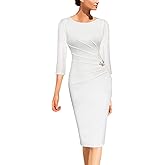 VFSHOW Womens Elegant Ruched Pleated Work Business Office Cocktail Party Bodycon Pencil Sheath Dress