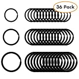 Flat Key Rings Key Chain Metal Split Ring 36pcs (Round 3/4 Inch, 1 Inch and 1.25 Inch Diameter), for Home Car Keys Organization, Lead Free Electroplated Black