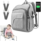 Diaper Bag Travel Backpack Baby Nappy Changing Bag with Baby Seat, Ceekii Multi-Function Waterproof Maternity Nappy Bags and Built-in USB Charging Port (Gray)