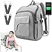 Diaper Bag Travel Backpack Baby Nappy Changing Bag with Baby Seat, Ceekii Multi-Function Waterproof Maternity Nappy Bags and Built-in USB Charging Port (Gray)