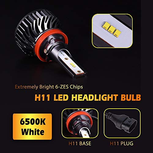 ALUNAR H11 Hi/Lo Car LED Headlight Bulbs All-in-One Conversion Kit Plug Play White COB Chip 72w 8000lm Auto Head Lamp 12V Replace LED Headlight Bulbs Vehicle Lighting (F2 H11 ZES) - Thumbnail 2