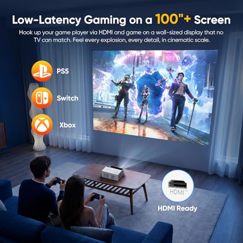 TMY Smart Projector 4K【Bundled with Google TV Stick】Mini Projectors Compatible with Netflix, Portable Projecteur with Electric Focus & Keystone, Home Projecteur WiFi6 & Bluetooth for Indoor & Outdoor