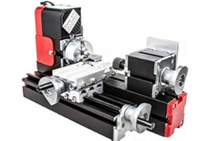 OKYUK Mini Metal Lathe, DIY Woodworking Mini Lathe DC 12V Miniature Wood Manual Motorized Machine Woodworking Mini Lathe 20000 rev/min