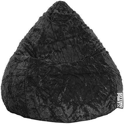 Gouchee Home Fluffy Collection Contemporary Oversized Faux Fur Upholstered Design Bean Bag Chair, Black
