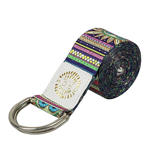 YANSYI Yoga Strap (6ft) & Container Tin, Eco-Printed Durable Premium Fabric Exercise Straps w/Adjustable D-Ring Buckle for Stretching, General Fitness, Flexibility and Physical Therapy – Indian