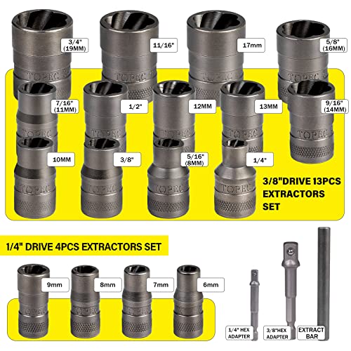TOPEC 20Piece Upgraded Bolt Extractor Set Impact Lug Nut Remover and