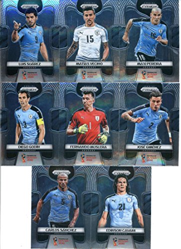 2018 Panini Prizm World Cup Soccer Uruguay Team Set of 8 Cards: Edinson Cavani(#209), Carlos Sanchez(#210), Diego Godin(#211), Fernando Muslera(#212), Jose Gimenez(#213), Luis Suarez(#214), Matias Vecino(#215), Maxi Pereira(#216)