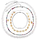 Puka Shell Necklace,4 PCS Seashell Necklace Choker for Women Men-Vsco Shell Necklace Handmade Fashion Hawaiian Cowrie Shells Adjustable Necklaces for Girls Women Men