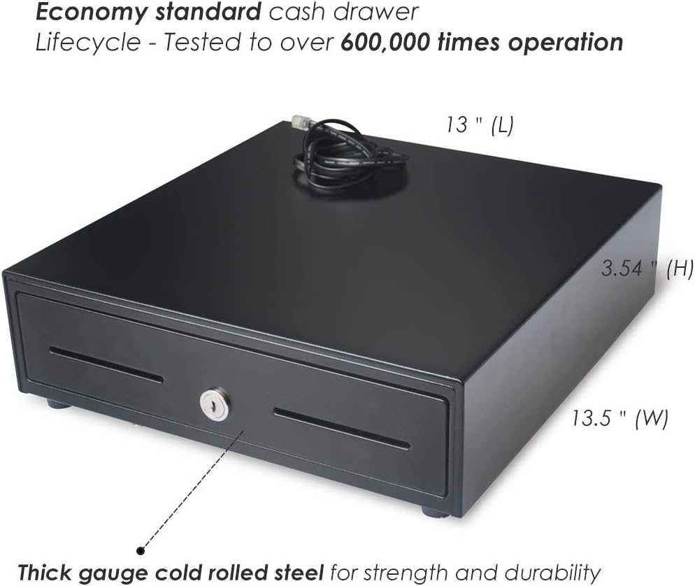 Beelta 13" POS Cash Register Drawer with Removable Tray, 4Bill/5Coin, RJ11/RJ12, Key Lock, DC24V, BK1313B : Office Products