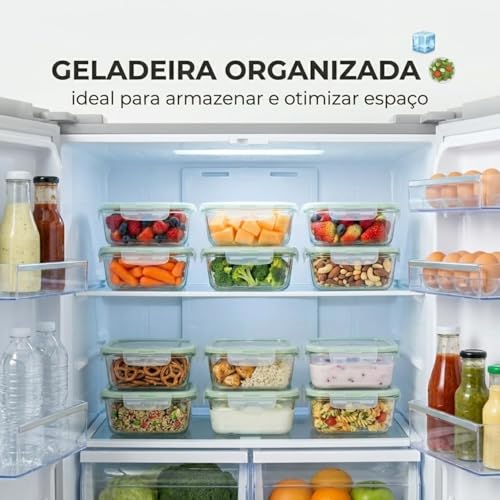 Pote de Vidro Hermético 640ml Retangular Kit 10 Unidades Marmita