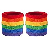 Suddora Striped Wrist Sweatbands - Athletic Cotton Terry Cloth Wristbands for Sports (Pair)