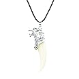 JczR.Y Wolf Teeth Necklace for Men Vintage Wolf Head Necklace Faux Wolf Fang Tooth Necklace Leather Rope Spike Tooth Pendant Fashion Animal Jewelry Gifts