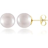 Belacqua AAA Quality Cultured Freshwater Pearl Stud Earrings in 14K Yellow Gold, Round Pearls, 5mm to 11mm Size, Push Back Clasp, Real Pearl Jewerly for Women, Gift Box Included
