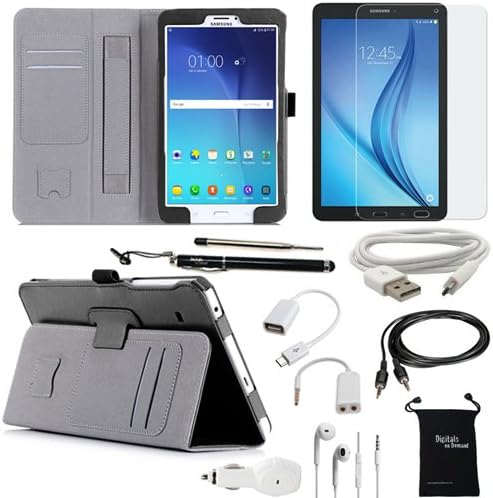 Samsung Galaxy Tab E 8.0 8-Inch 10-Item Accessory Bundle by DigitalsOnDemand ® - Leather Case, Screen Protector, Stylus Pen, USB, Car Charger Adapter, Earphones/Splitter, OTG &amp; AUX Cable, Travel Bag